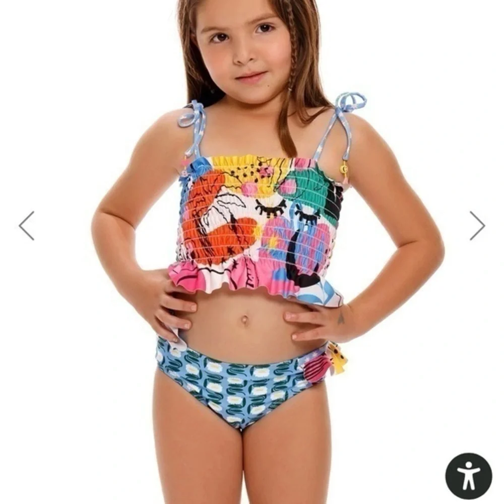Agua Bendita Girls Multicolor Ruffle Tankini - Yellow, Pink, Blue, Green